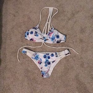 Pink blue and white bikini